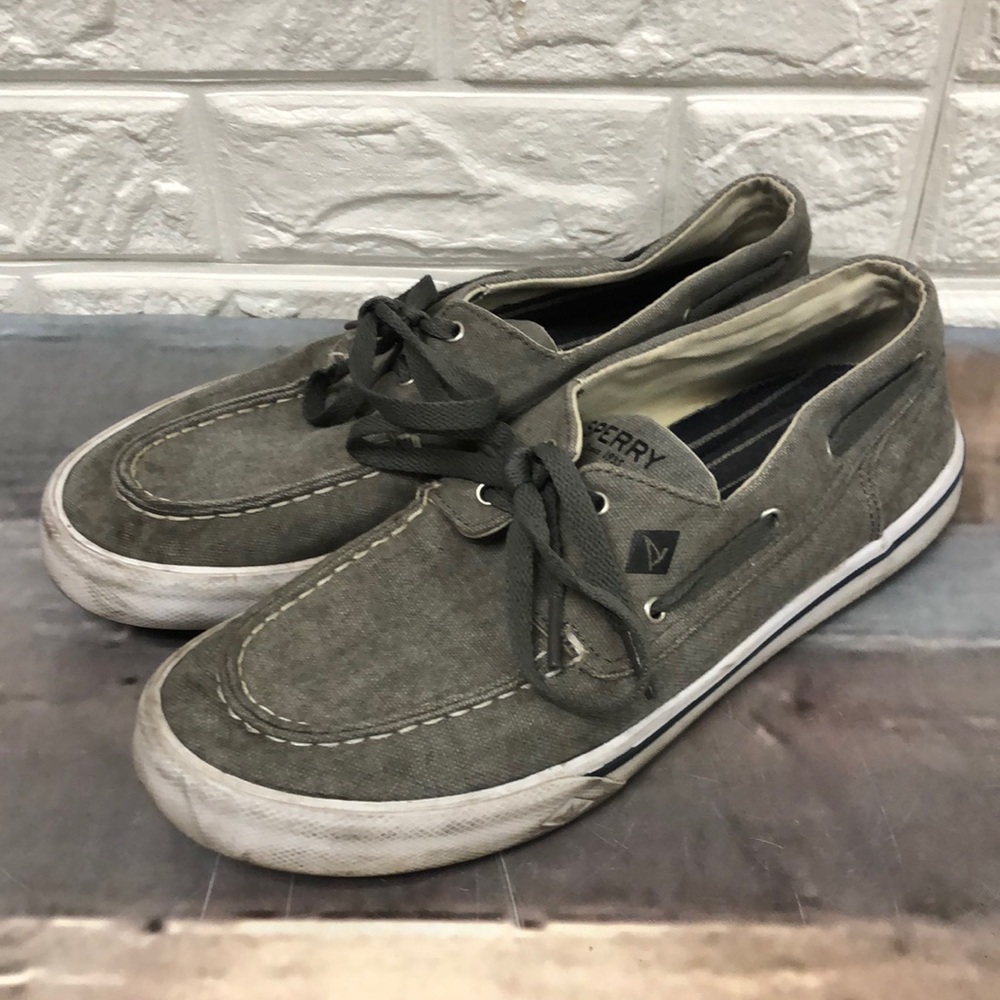 Sperry Top-Sider Gray Canvas Bahama II Boat Washed Casual Shoes Mens size 8